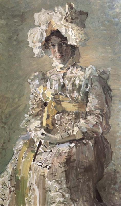 Mikhail Vrubel Portrait of Nadezhda zabela-Vrubel.the Artist's wife,wearing an empire-styles summer dress made to his design France oil painting art